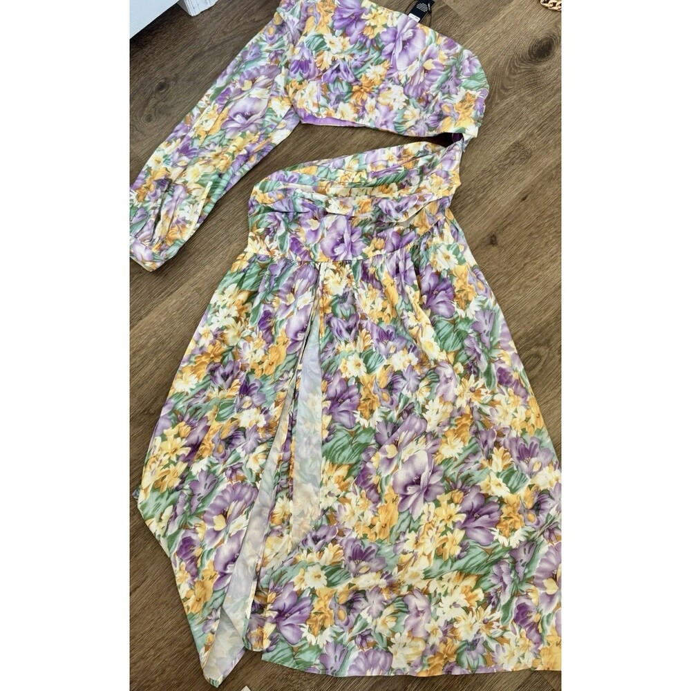 NET Fashion Nova Dress Maxi One Sleeve Cuts Floral Medium - Picture 5 of 6